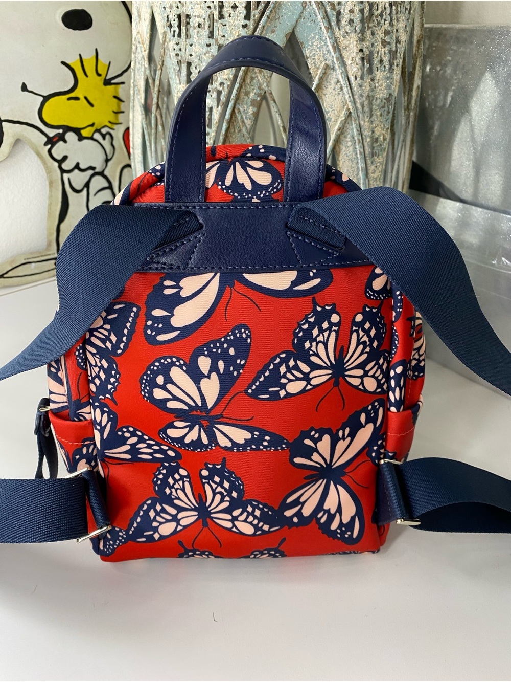 kate spade Red Butterfly Mini Backpack with Navy Accents purse - Picture 5 of 8